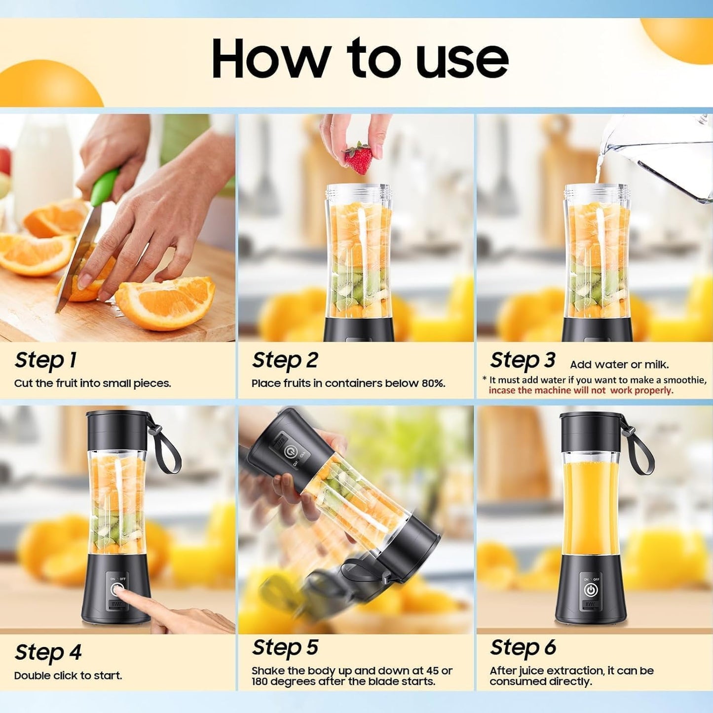 Portable Blender Electric Juicer USB Rechargeable Fruit Mixers Mini Personal Smoothie